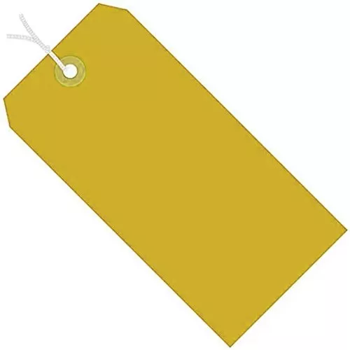 4 1/4 x 2 1/8" Yellow 13pt. Pre-Strung Shipping Tags - 1000/CS