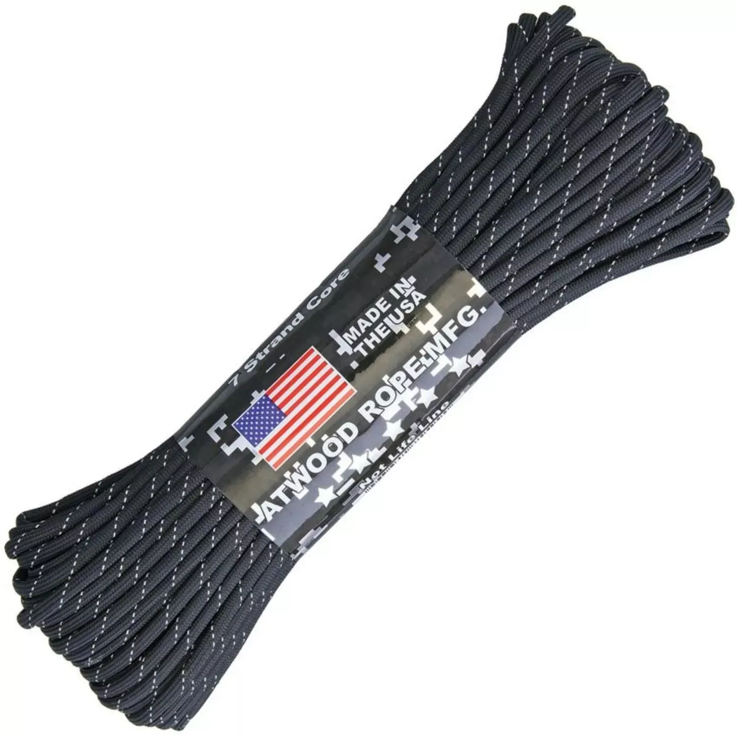 550 Paracord – Black w/ Reflective Tracer (100 ft)