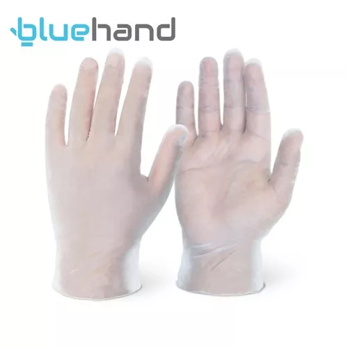 5mil Bluehand Clear Vinyl Disposable Gloves, Powder-Free, Size Small