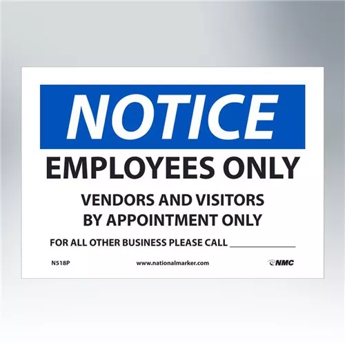 7 x 10" - "Employees Only" Removable - Vinyl Sign