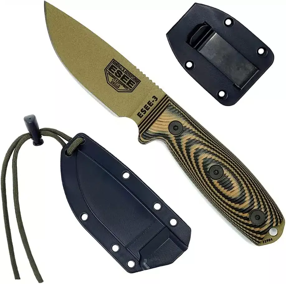 ESEE-3 Fixed Blade Knife 1095 Dark Earth Coyote/Black 3D G-10 Handle 3PMDE-005