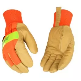 Kinco 1938KW Lined Hi-Vis Orange Grain Pigskin Palm Gloves with Knit Wrist