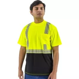 Majestic 75-5215 High Visibility Short Sleeve Shirt with Reflective Chainsaw Striping, ANSI 2, R Hi-viz Yellow