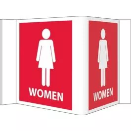National Marker VS5R 3-View Women's Restroom Sign, White on Red