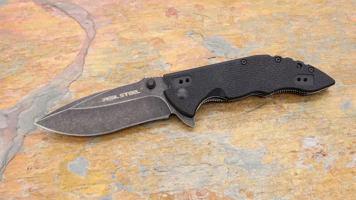 Real Steel E77 Flipper, Black G-10 Black Stonewash Blade 5111