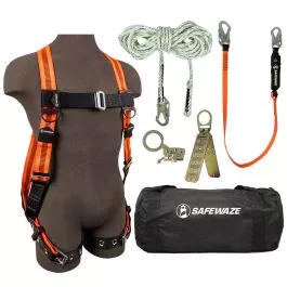 Safewaze 020-3075 V-Line Bag Roof Kit: FS99185-E Harness, FS700-50 VLL, FS1120 Grab, FS88560-E Lanyard, FS870 Anchor, FS8150 Bag