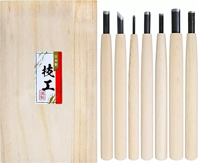 Wood Carving Knife Set-AOGAMI(Blue Paper Steel) #2 -7 Pcs