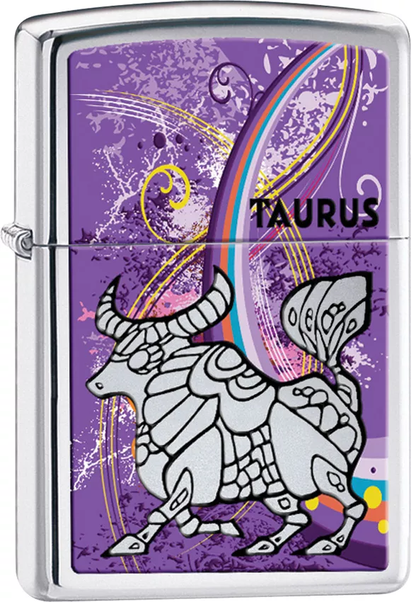 Zippo Zodiac Taurus Lighter Purple Backdrop & Bull 24932