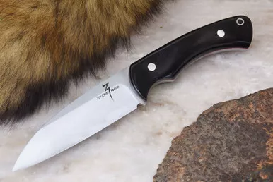 Zoe Crist Knives: Fire Creek Fixed Blade Knife w/ Black Canvas Micarta Handle & Red Liners