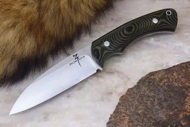 Zoe Crist Knives: Fire Creek Fixed Blade Knife w/ Black & Green Linen Micarta Handle