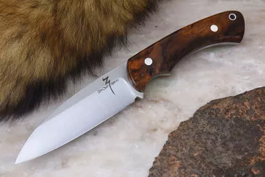 Zoe Crist Knives: Fire Creek Fixed Blade Knife w/ Desert Ironwood Burl Handle - 1