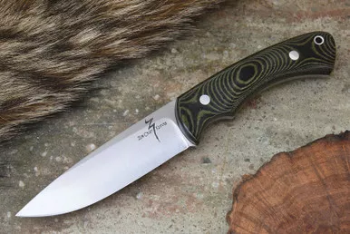 Zoe Crist Knives: Saluda Fixed Blade Knife w/ Black & Green Linen Micarta Handle