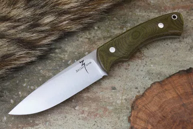 Zoe Crist Knives: Saluda Fixed Blade Knife w/ Green Canvas Micarta Handle