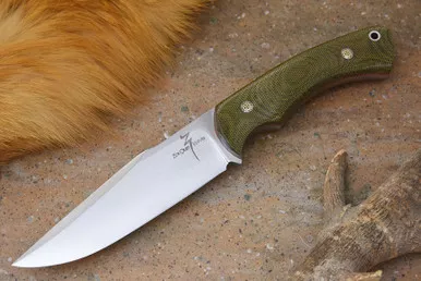 Zoe Crist Knives: Santa Fe Fixed Blade Knife w/ Green Canvas Micarta Handle, Red Liners & Mosaic Pins