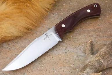 Zoe Crist Knives: Santa Fe Fixed Blade Knife w/ Maroon Linen Micarta Handle