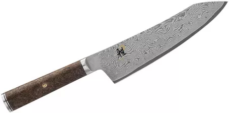 ZwillingMiyabi Black 5000MCD67 7" Rocking Santoku - 133 Layer Floral Pattern Damascus CRYODUR MC66 MicroCarbide Steel Blade w/ Honbazuke Edge - D-Shaped Black Ash Wood Handle w/ Mosiac Pin & Concealed Tang | Made in Seki, Japan